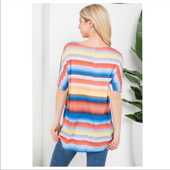 NEW Multi-Colored Striped Short Sleeve Top - Picture 4 of 4